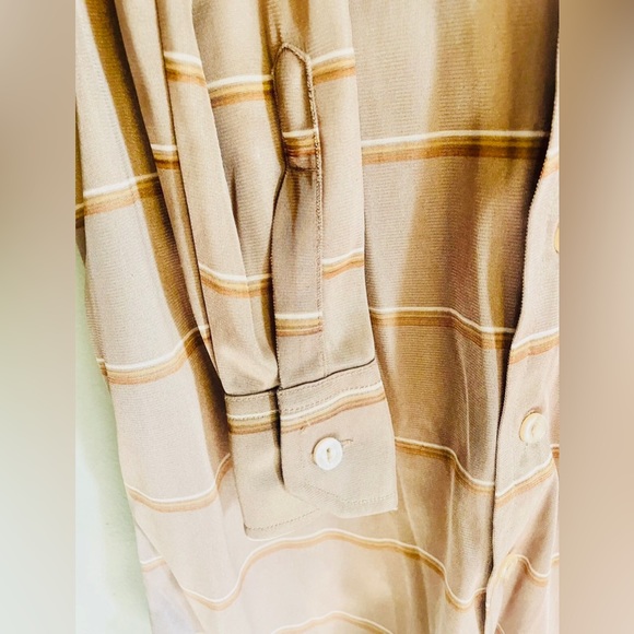 Vtg 60s 70s Disco Shirt Polyester Dagger Collar Kennington LTD Mens Large Brown - Picture 6 of 10